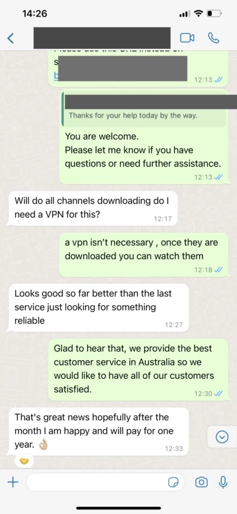 Customer Feedback on Anti-Freeze Streaming - StreamQTV WhatsApp Experience
